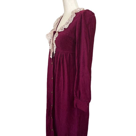 Vintage 70s Witchy Dark Academia Maxi Dress - Velvet Feel, Lace Collar, Boho - Picture 3 of 10